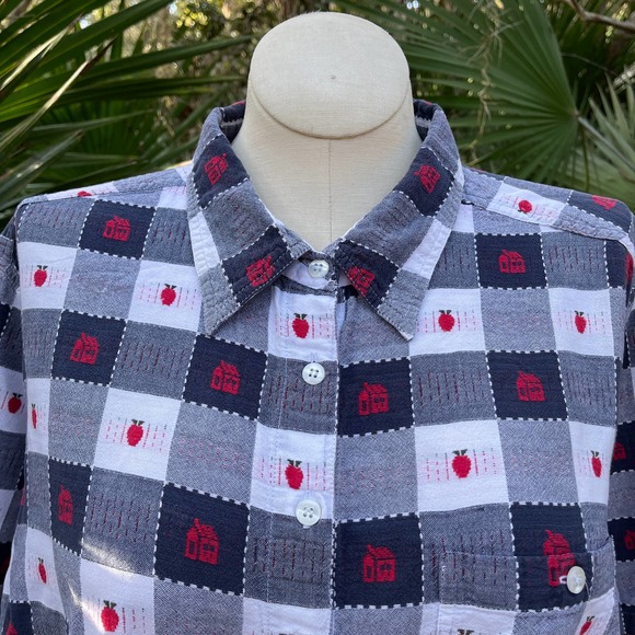 Vintage 90s Blue White Plaid School House Apple Short Sleeves Liz and Me Size 4X - Picture 9 of 11